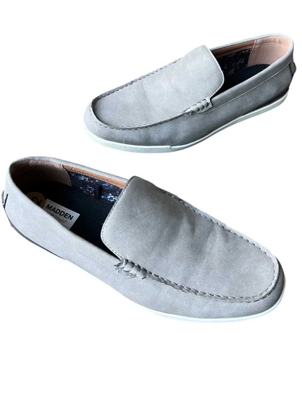 Madden Men’s Casual Dress Shoes Loafers w Ortholite mushroom w brown trim 12